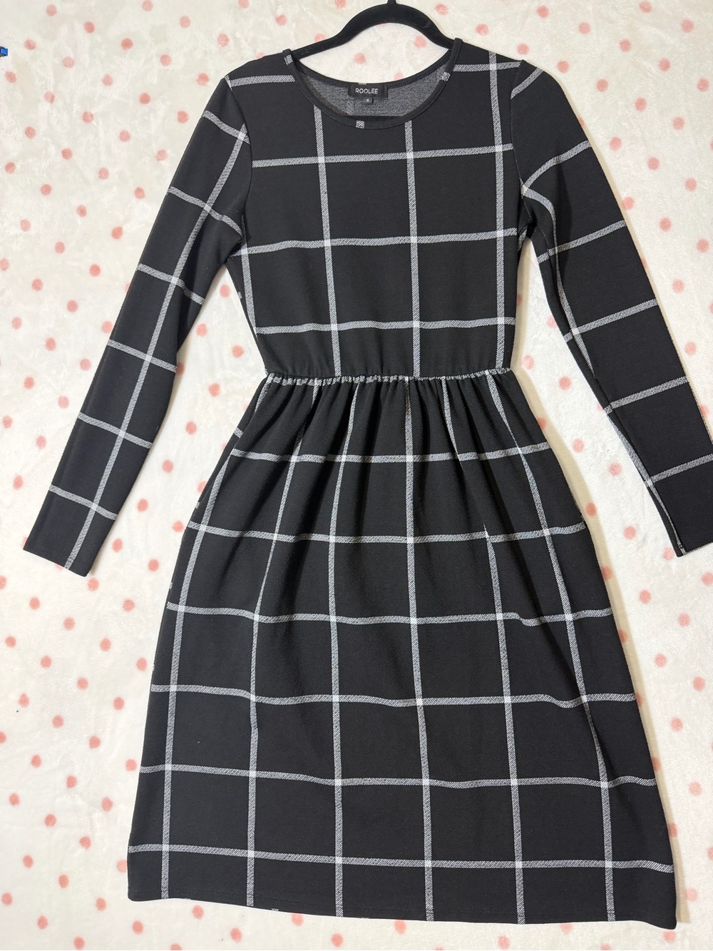 Roolee Black and White Windowpane Midi Dress size Small Comfy Sunday Style